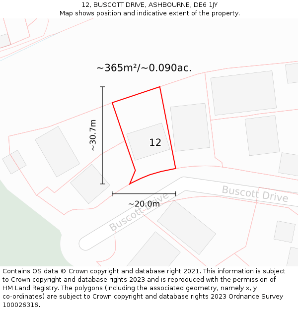 12, BUSCOTT DRIVE, ASHBOURNE, DE6 1JY: Plot and title map
