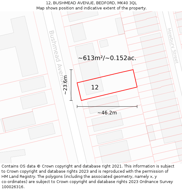 12, BUSHMEAD AVENUE, BEDFORD, MK40 3QL: Plot and title map