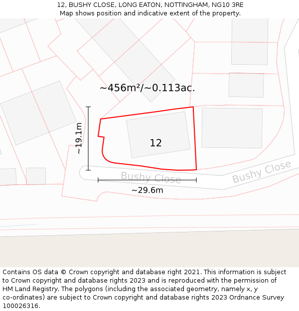 12, BUSHY CLOSE, LONG EATON, NOTTINGHAM, NG10 3RE: Plot and title map