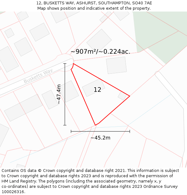 12, BUSKETTS WAY, ASHURST, SOUTHAMPTON, SO40 7AE: Plot and title map