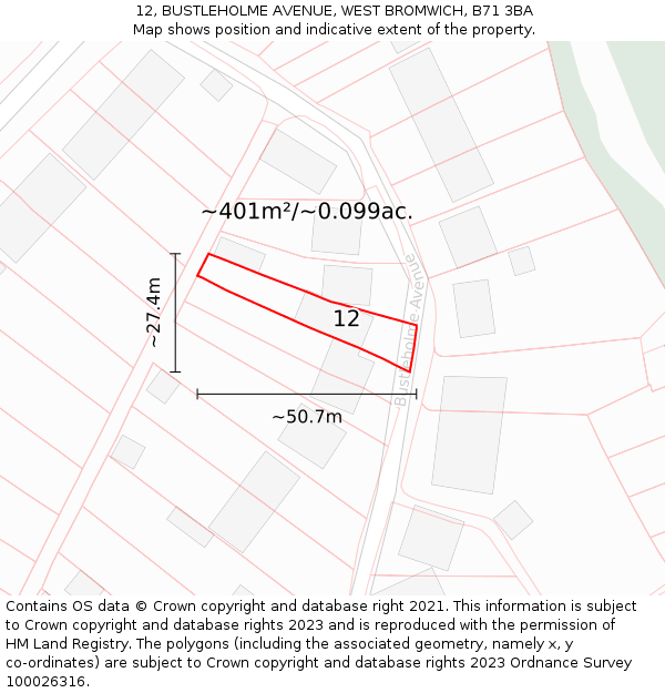 12, BUSTLEHOLME AVENUE, WEST BROMWICH, B71 3BA: Plot and title map