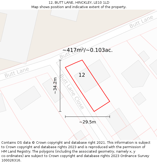 12, BUTT LANE, HINCKLEY, LE10 1LD: Plot and title map