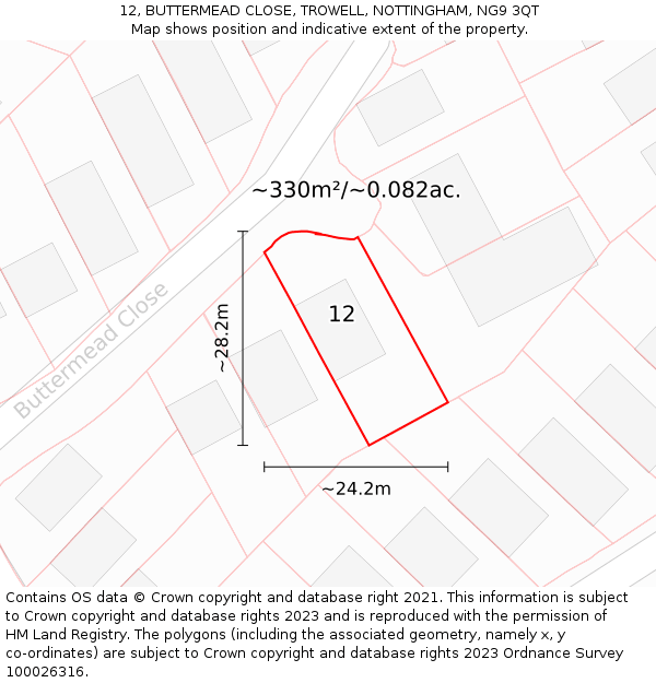 12, BUTTERMEAD CLOSE, TROWELL, NOTTINGHAM, NG9 3QT: Plot and title map