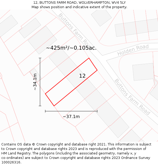 12, BUTTONS FARM ROAD, WOLVERHAMPTON, WV4 5LY: Plot and title map