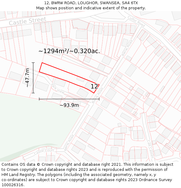 12, BWRW ROAD, LOUGHOR, SWANSEA, SA4 6TX: Plot and title map