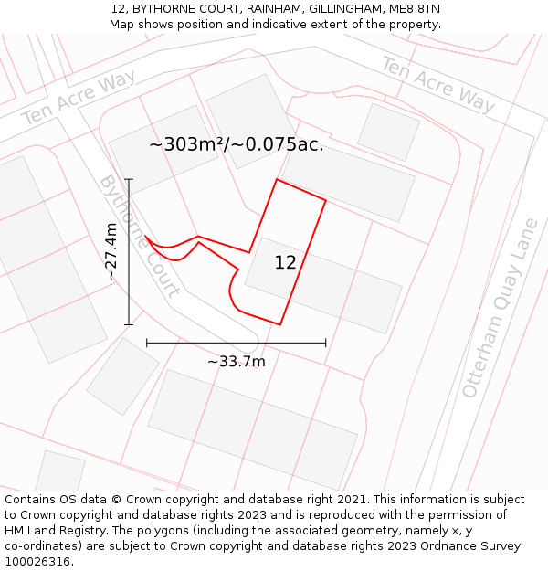 12, BYTHORNE COURT, RAINHAM, GILLINGHAM, ME8 8TN: Plot and title map