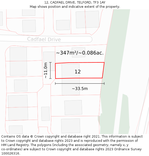 12, CADFAEL DRIVE, TELFORD, TF3 1AY: Plot and title map