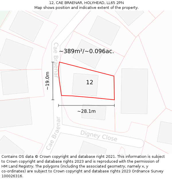 12, CAE BRAENAR, HOLYHEAD, LL65 2PN: Plot and title map