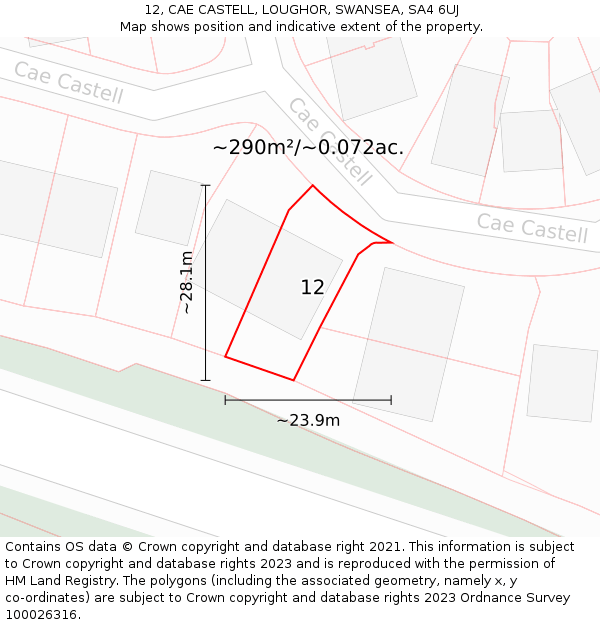 12, CAE CASTELL, LOUGHOR, SWANSEA, SA4 6UJ: Plot and title map