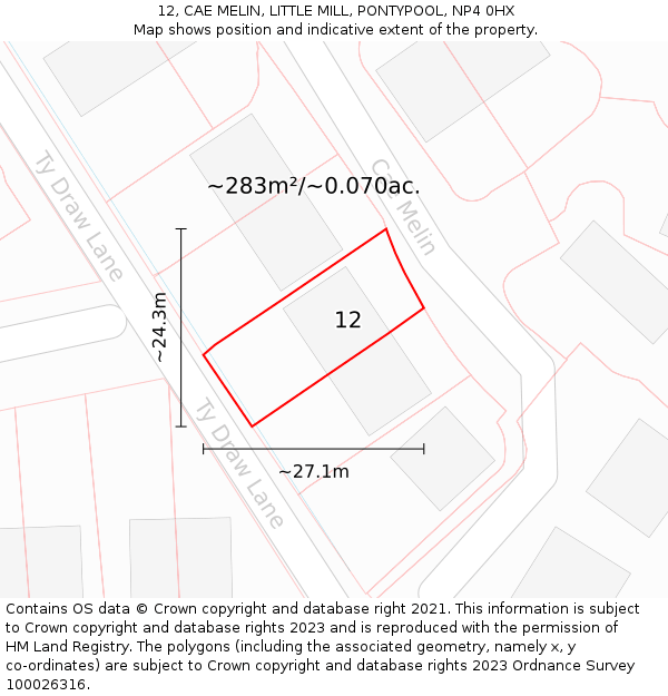 12, CAE MELIN, LITTLE MILL, PONTYPOOL, NP4 0HX: Plot and title map