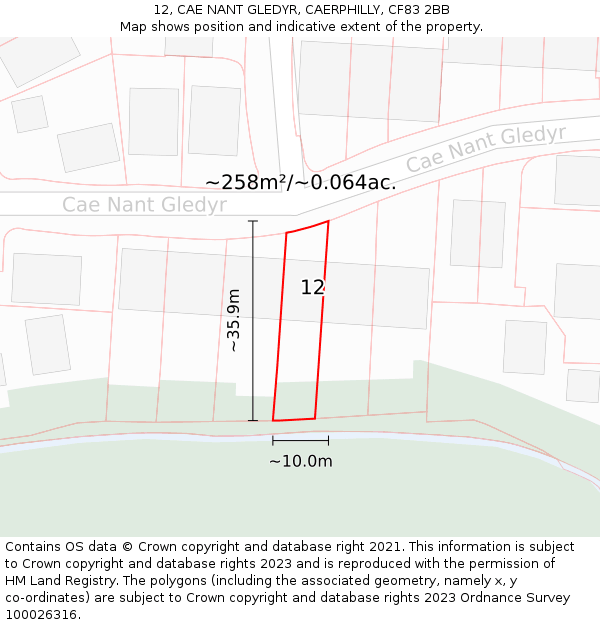 12, CAE NANT GLEDYR, CAERPHILLY, CF83 2BB: Plot and title map