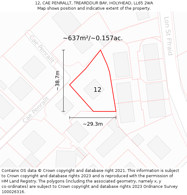 12, CAE PENRALLT, TREARDDUR BAY, HOLYHEAD, LL65 2WA: Plot and title map