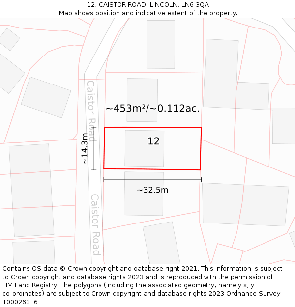 12, CAISTOR ROAD, LINCOLN, LN6 3QA: Plot and title map