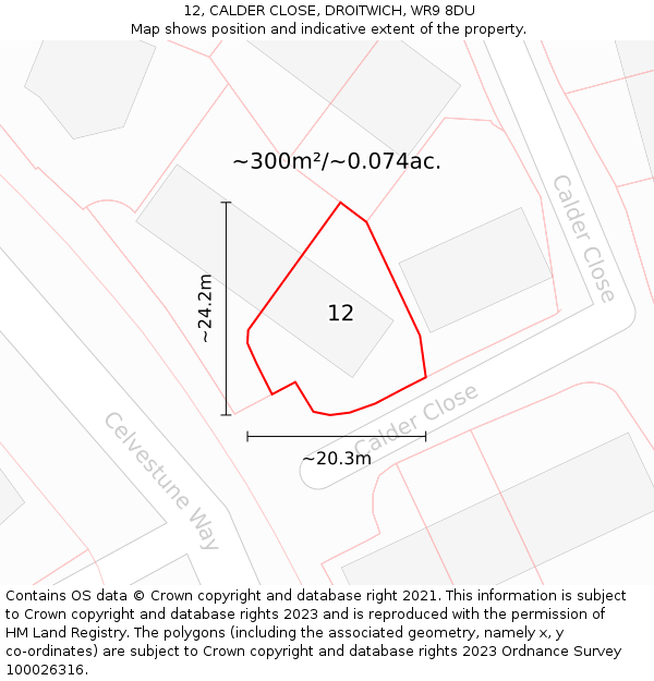 12, CALDER CLOSE, DROITWICH, WR9 8DU: Plot and title map