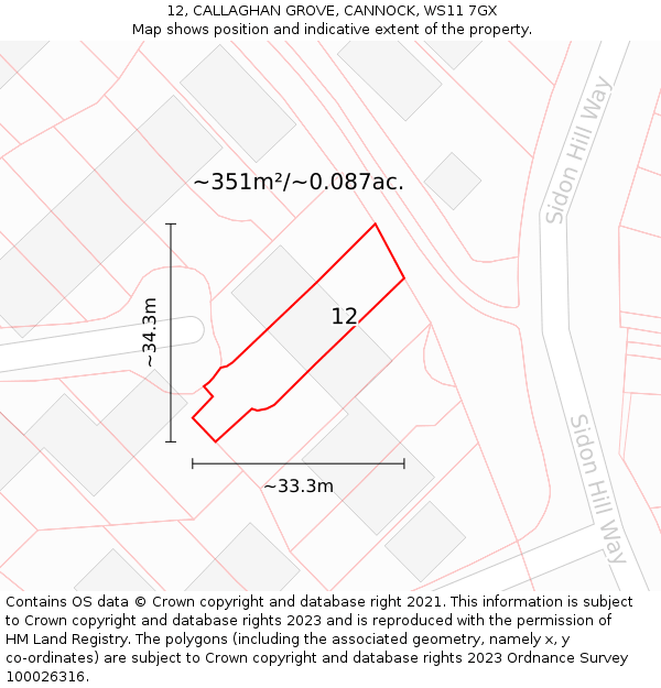 12, CALLAGHAN GROVE, CANNOCK, WS11 7GX: Plot and title map