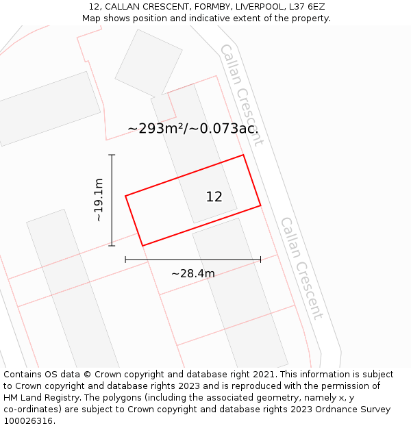 12, CALLAN CRESCENT, FORMBY, LIVERPOOL, L37 6EZ: Plot and title map