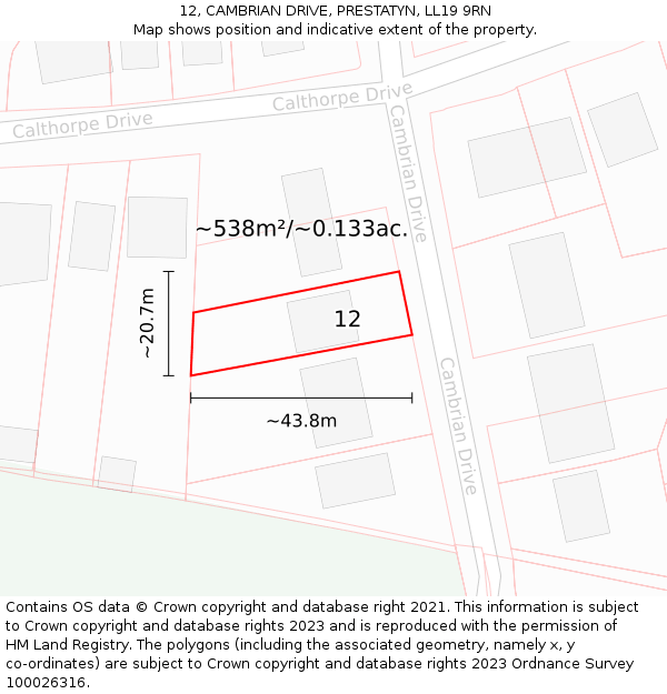 12, CAMBRIAN DRIVE, PRESTATYN, LL19 9RN: Plot and title map