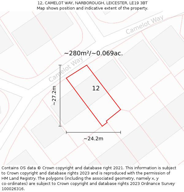 12, CAMELOT WAY, NARBOROUGH, LEICESTER, LE19 3BT: Plot and title map