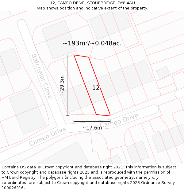 12, CAMEO DRIVE, STOURBRIDGE, DY8 4AU: Plot and title map