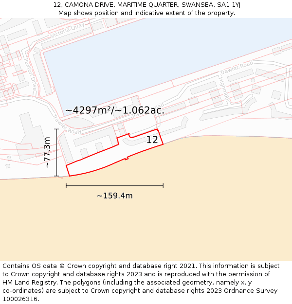 12, CAMONA DRIVE, MARITIME QUARTER, SWANSEA, SA1 1YJ: Plot and title map