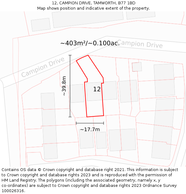 12, CAMPION DRIVE, TAMWORTH, B77 1BD: Plot and title map