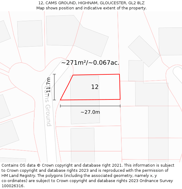 12, CAMS GROUND, HIGHNAM, GLOUCESTER, GL2 8LZ: Plot and title map