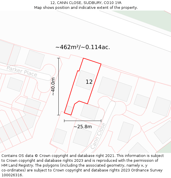 12, CANN CLOSE, SUDBURY, CO10 1YA: Plot and title map