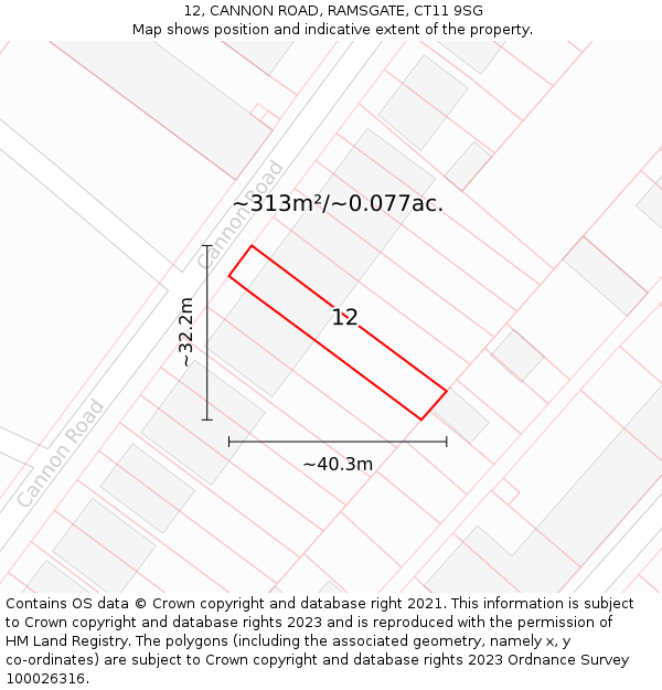 12, CANNON ROAD, RAMSGATE, CT11 9SG: Plot and title map