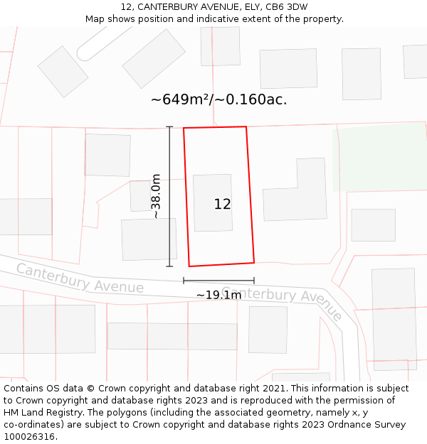 12, CANTERBURY AVENUE, ELY, CB6 3DW: Plot and title map