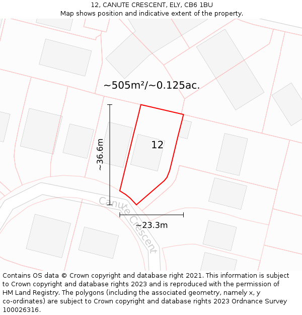 12, CANUTE CRESCENT, ELY, CB6 1BU: Plot and title map