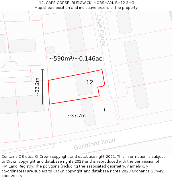 12, CAPE COPSE, RUDGWICK, HORSHAM, RH12 3HG: Plot and title map