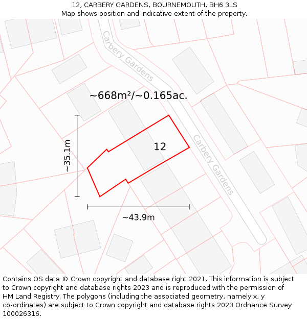 12, CARBERY GARDENS, BOURNEMOUTH, BH6 3LS: Plot and title map