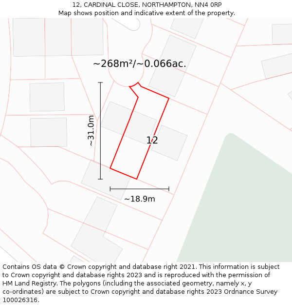 12, CARDINAL CLOSE, NORTHAMPTON, NN4 0RP: Plot and title map