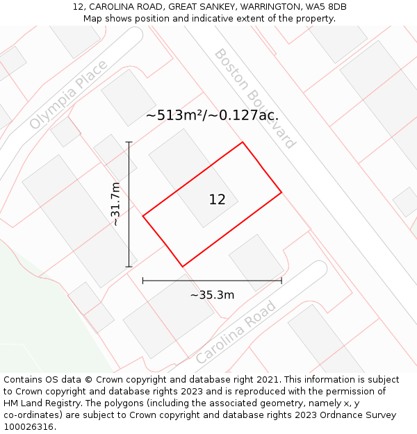 12, CAROLINA ROAD, GREAT SANKEY, WARRINGTON, WA5 8DB: Plot and title map