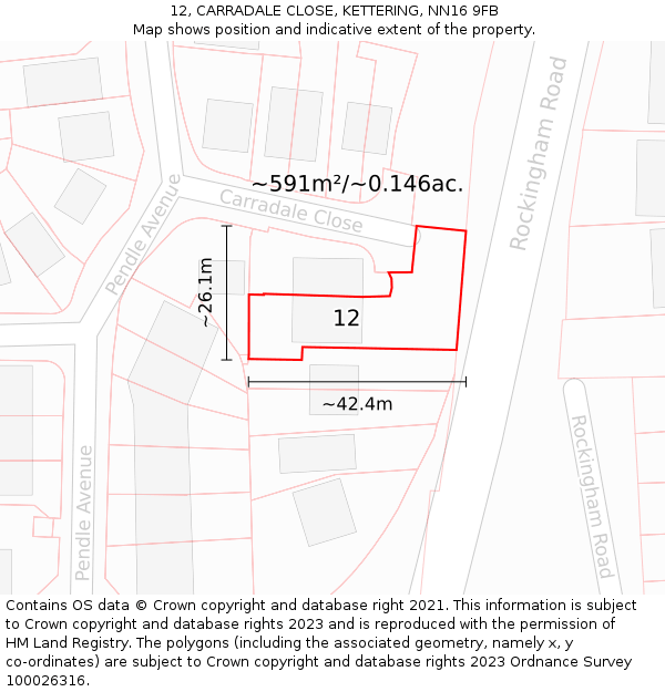 12, CARRADALE CLOSE, KETTERING, NN16 9FB: Plot and title map