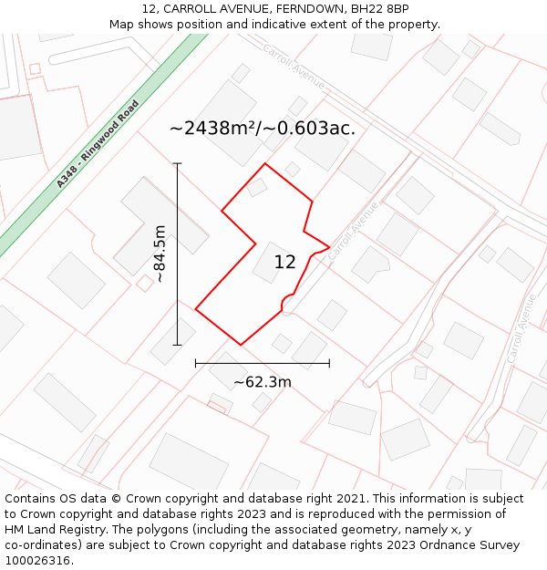 12, CARROLL AVENUE, FERNDOWN, BH22 8BP: Plot and title map