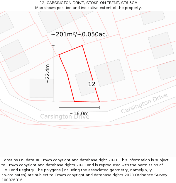 12, CARSINGTON DRIVE, STOKE-ON-TRENT, ST6 5GA: Plot and title map