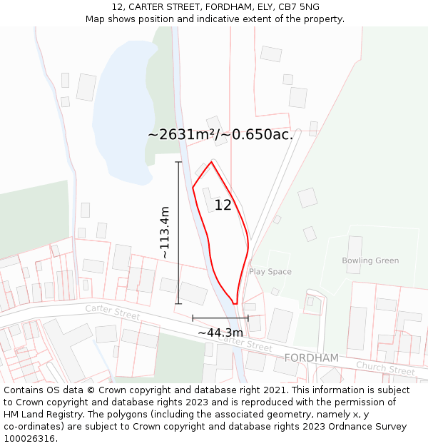 12, CARTER STREET, FORDHAM, ELY, CB7 5NG: Plot and title map