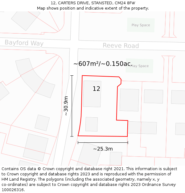 12, CARTERS DRIVE, STANSTED, CM24 8FW: Plot and title map