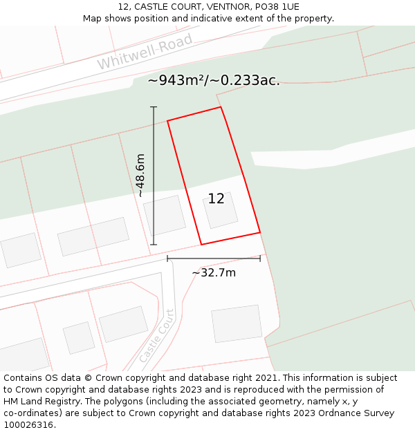 12, CASTLE COURT, VENTNOR, PO38 1UE: Plot and title map