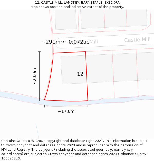 12, CASTLE MILL, LANDKEY, BARNSTAPLE, EX32 0FA: Plot and title map