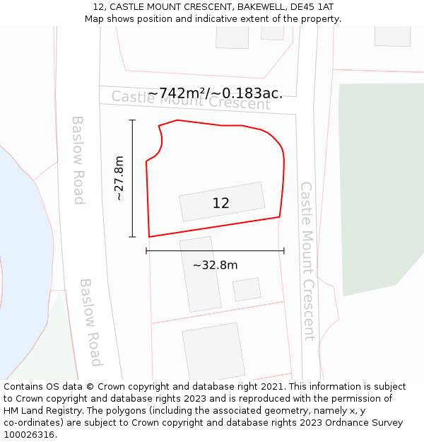 12, CASTLE MOUNT CRESCENT, BAKEWELL, DE45 1AT: Plot and title map