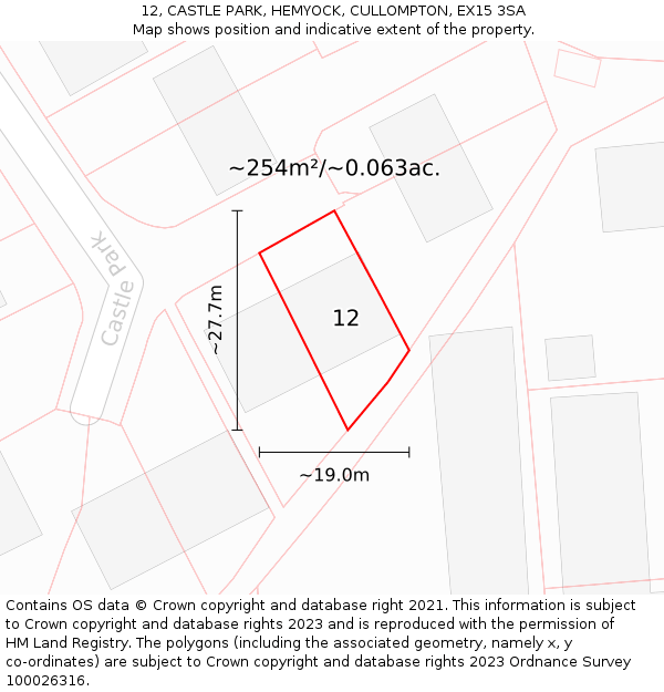 12, CASTLE PARK, HEMYOCK, CULLOMPTON, EX15 3SA: Plot and title map