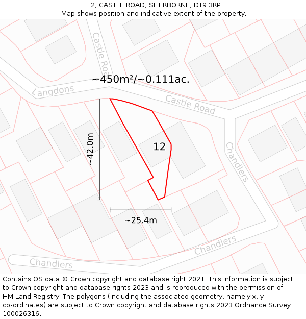 12, CASTLE ROAD, SHERBORNE, DT9 3RP: Plot and title map