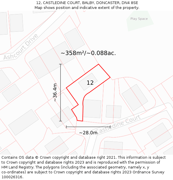 12, CASTLEDINE COURT, BALBY, DONCASTER, DN4 8SE: Plot and title map