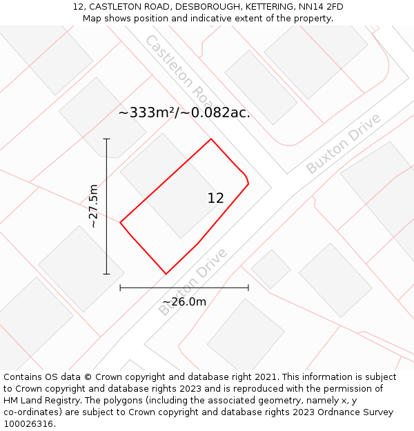 12, CASTLETON ROAD, DESBOROUGH, KETTERING, NN14 2FD: Plot and title map