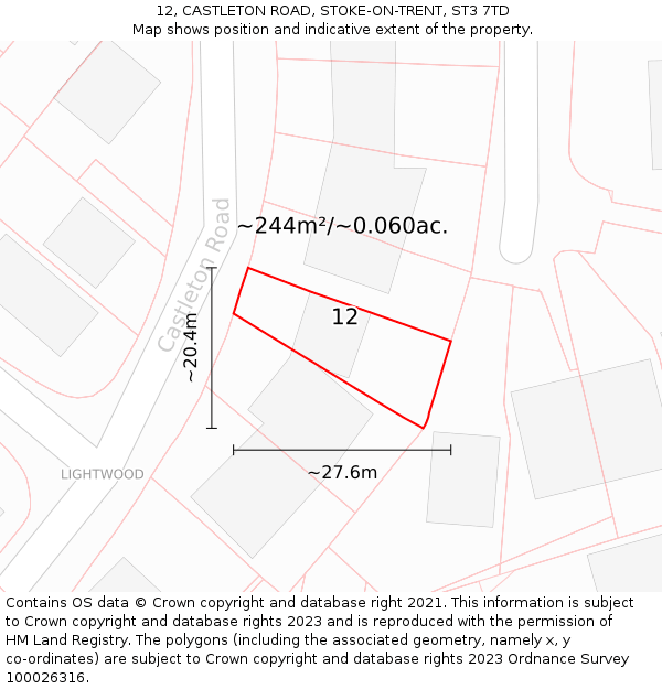 12, CASTLETON ROAD, STOKE-ON-TRENT, ST3 7TD: Plot and title map