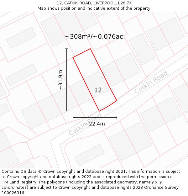 12, CATKIN ROAD, LIVERPOOL, L26 7XJ: Plot and title map