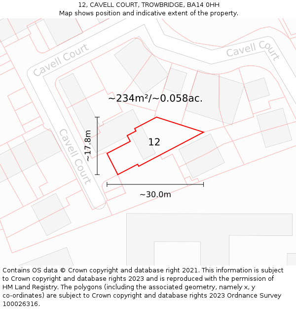 12, CAVELL COURT, TROWBRIDGE, BA14 0HH: Plot and title map