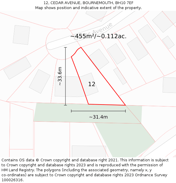 12, CEDAR AVENUE, BOURNEMOUTH, BH10 7EF: Plot and title map